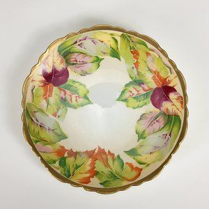 O &‎ EG Royal Austria Hand Painted Plate 9” Fall Leaves Gold Scalloped Rim